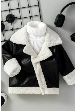 Детская черная кожанка куртка-косуха дубленка